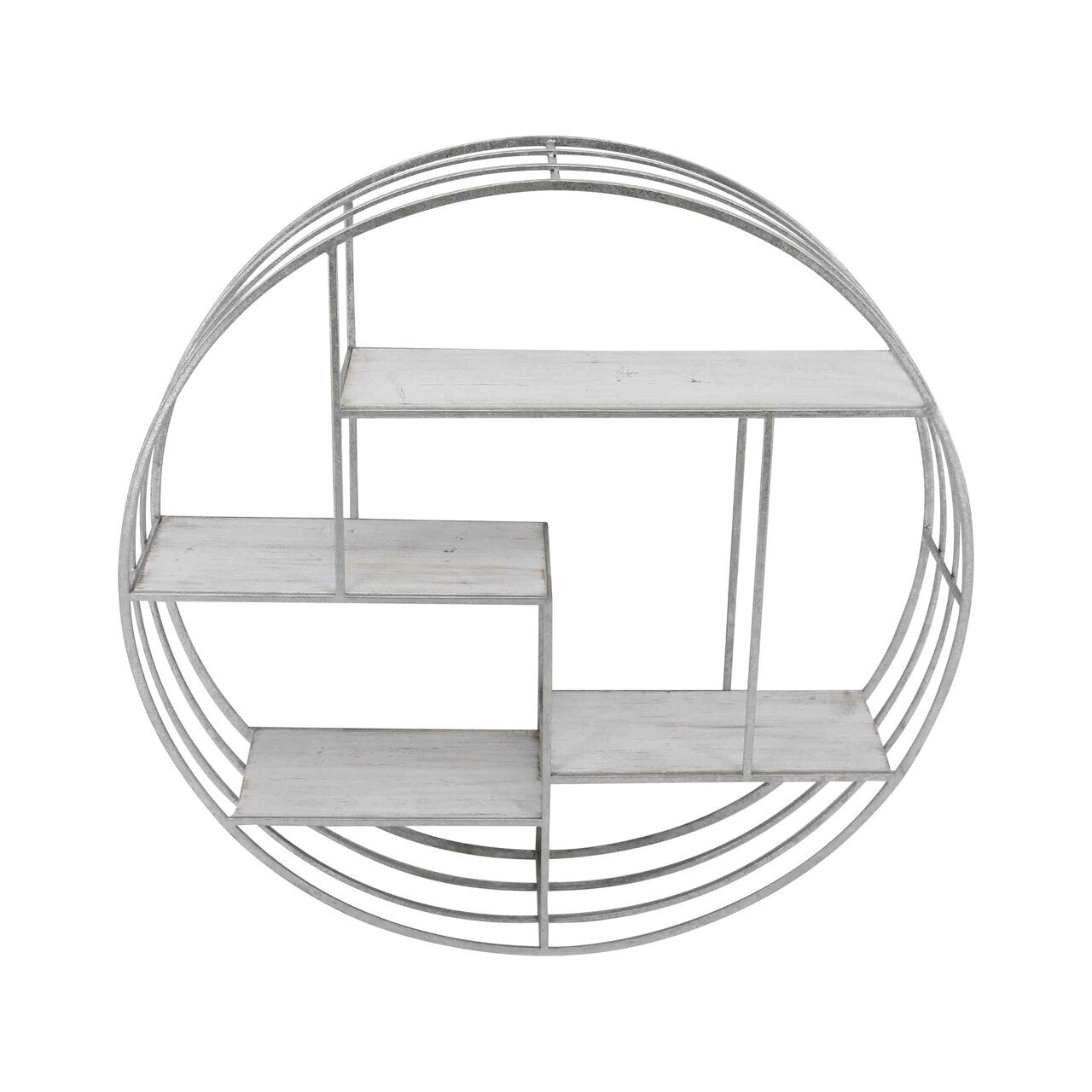 Round Wood/metal Wall Shelf White/silver