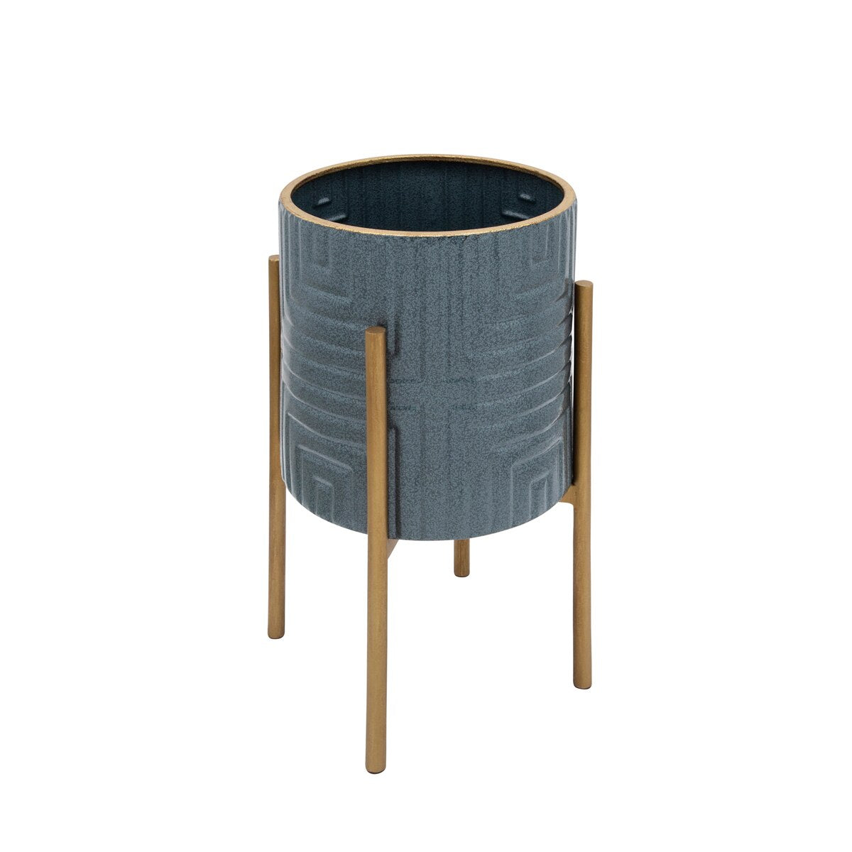S/2 Planter On Metal Stand, Slate Blue/gold