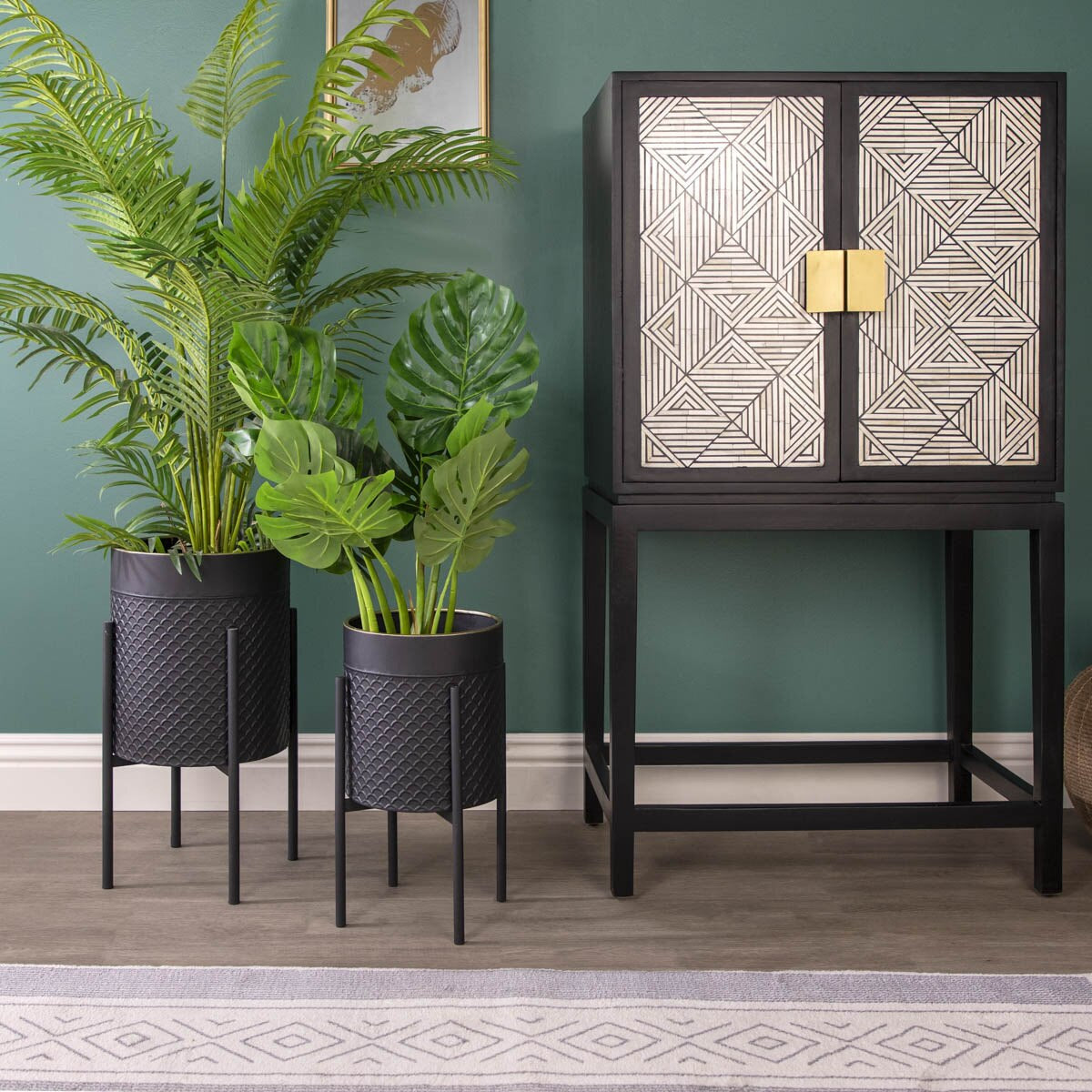 S/2 Scales Planter On Metal Stand, Blk/gld