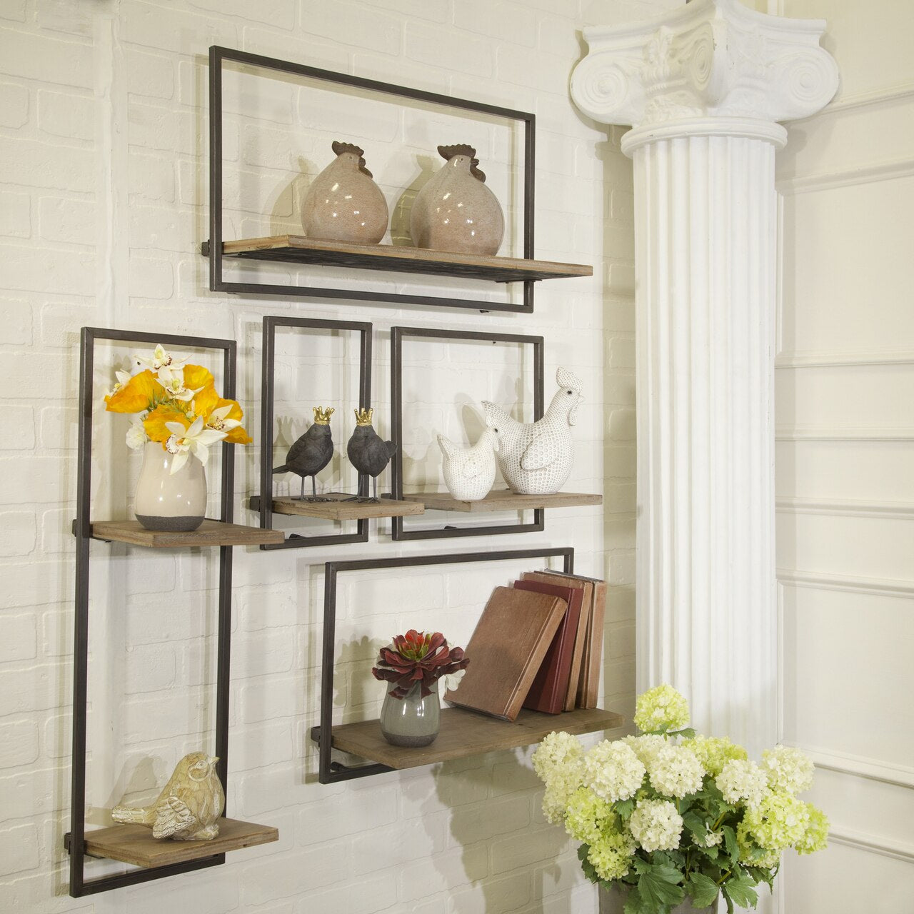 S/5 Wood/metal Wall Shelves