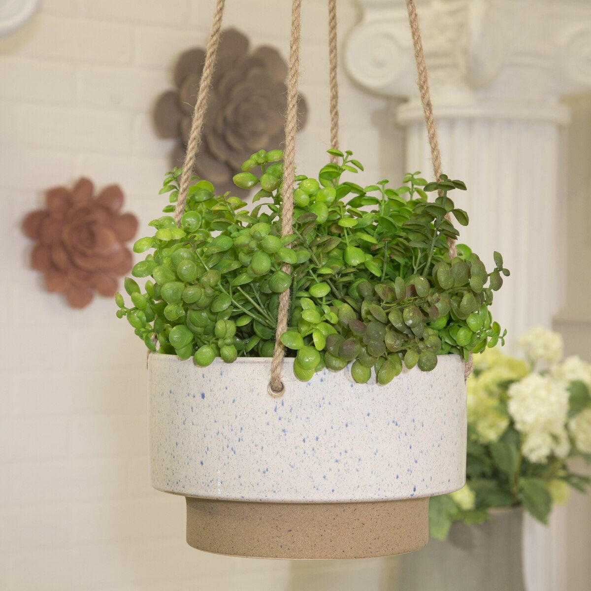 Ec Speckled White Hanging Planter