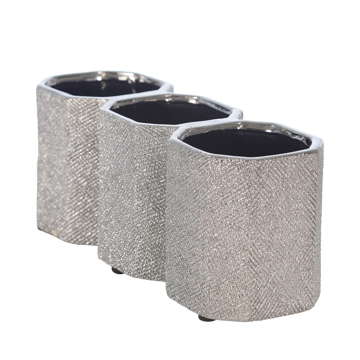 Ceramic 4" 3-cup Pencil Holder, Silver