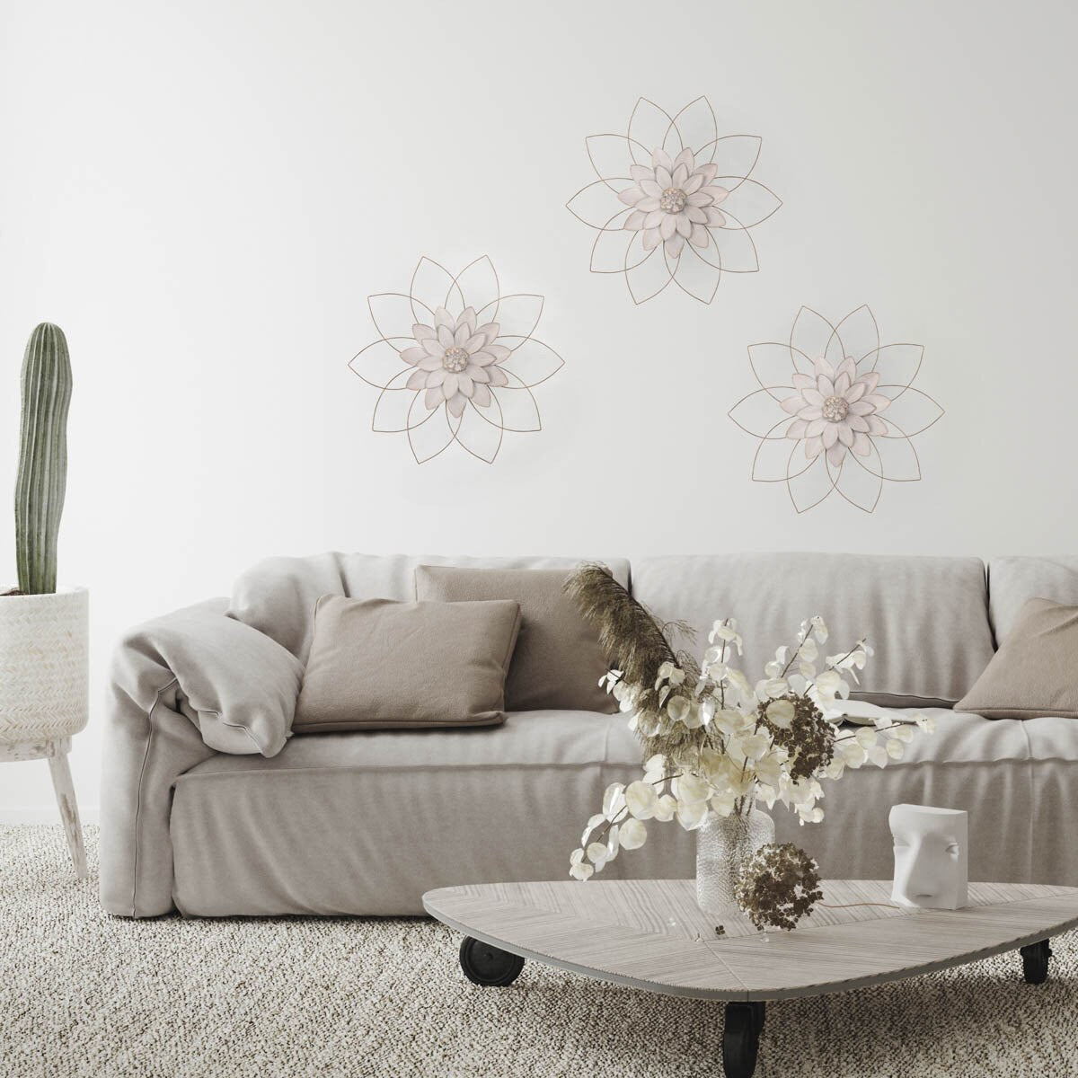 Metal 25" Wall Flower, White/gold, Wb