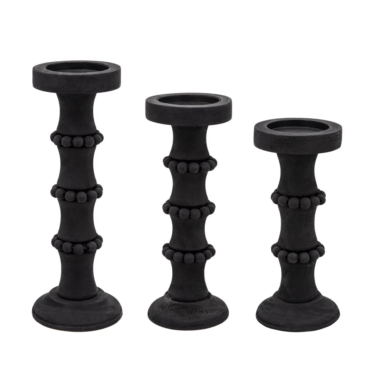 Wood, 14" Antique Style Candle Holder, Black