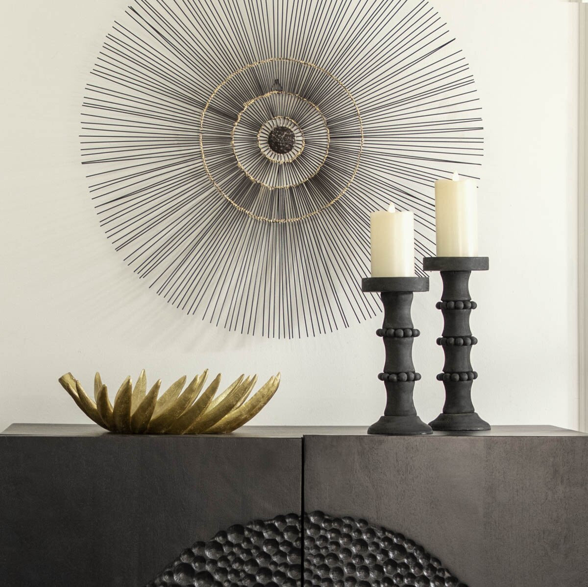 Wood, 11" Antique Style Candle Holder, Black