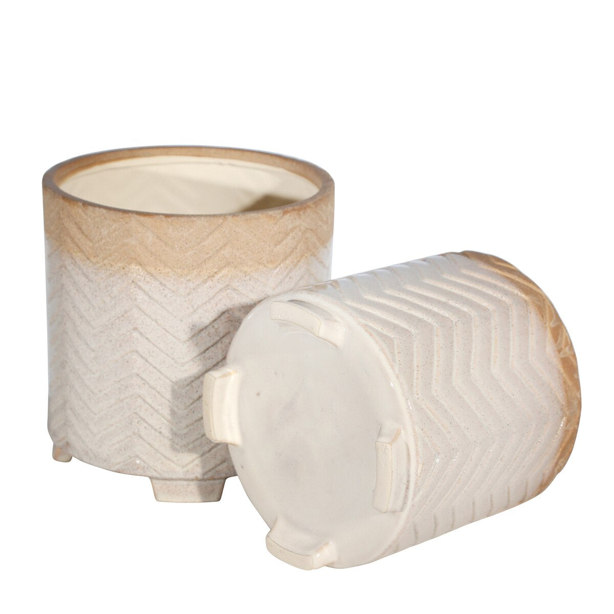 S/2 Ceramic 8/10" Chevron Footed Planter, White