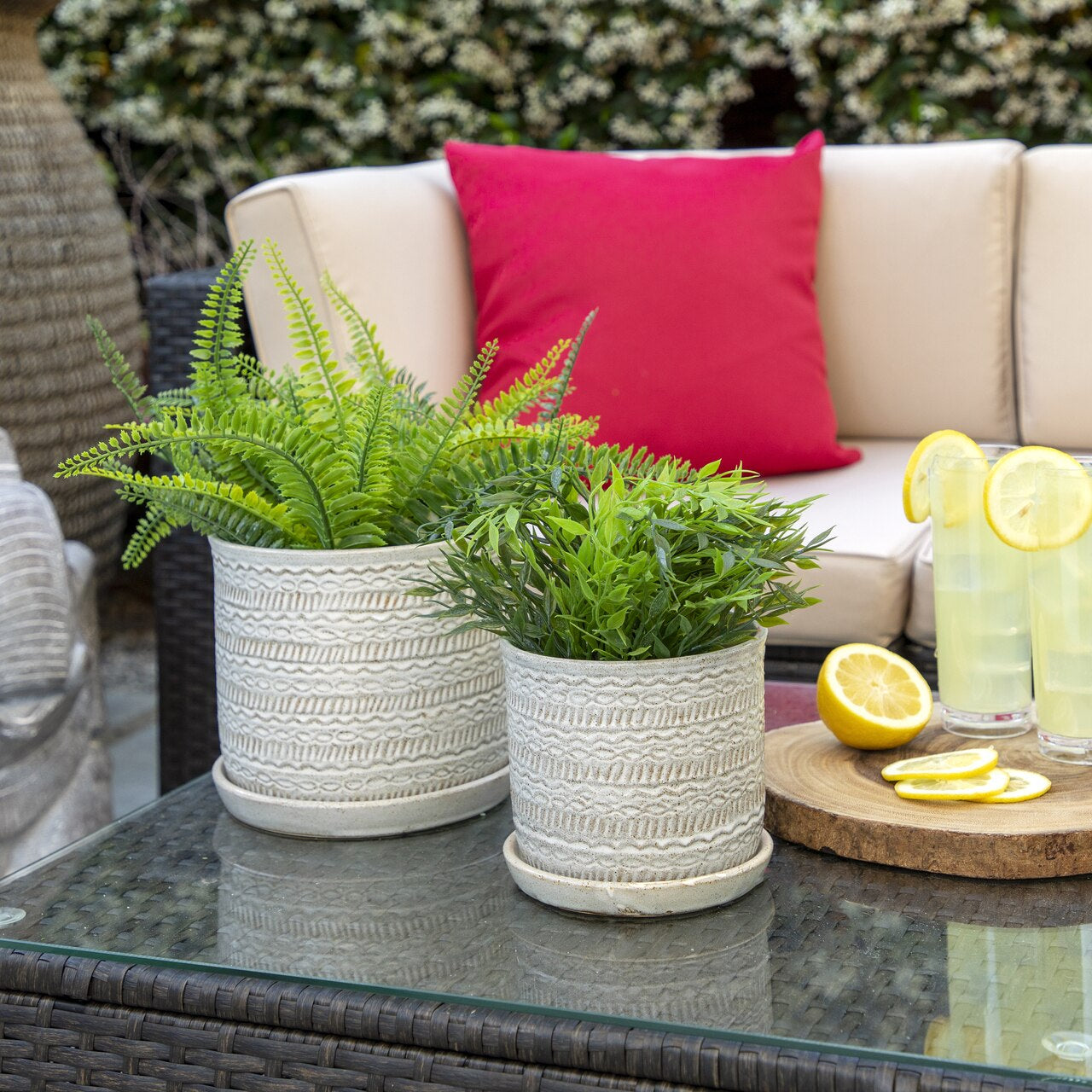 S/2 Tribal Planter 6/8" W/ Saucer, Beige