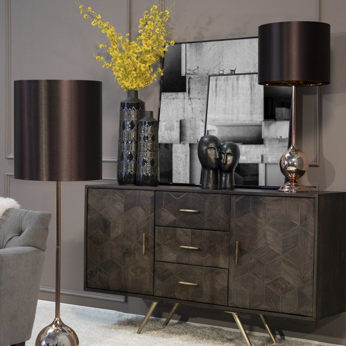 Polyresin 11" Couple Heads Sculpture, Bronze