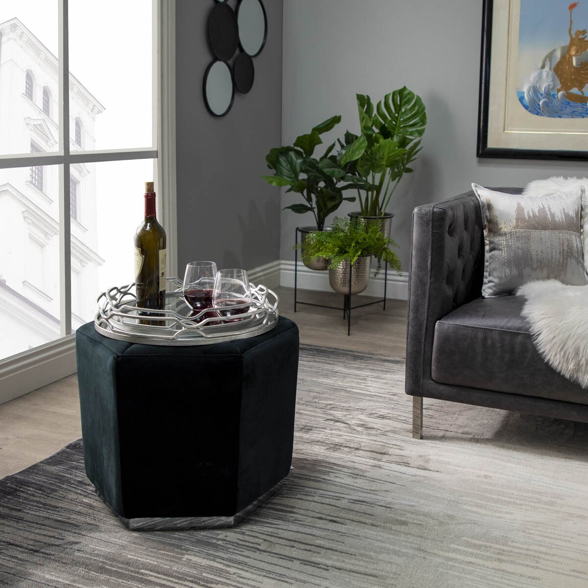 S/2 Metal 18/16" Round Trays, Silver Leaf