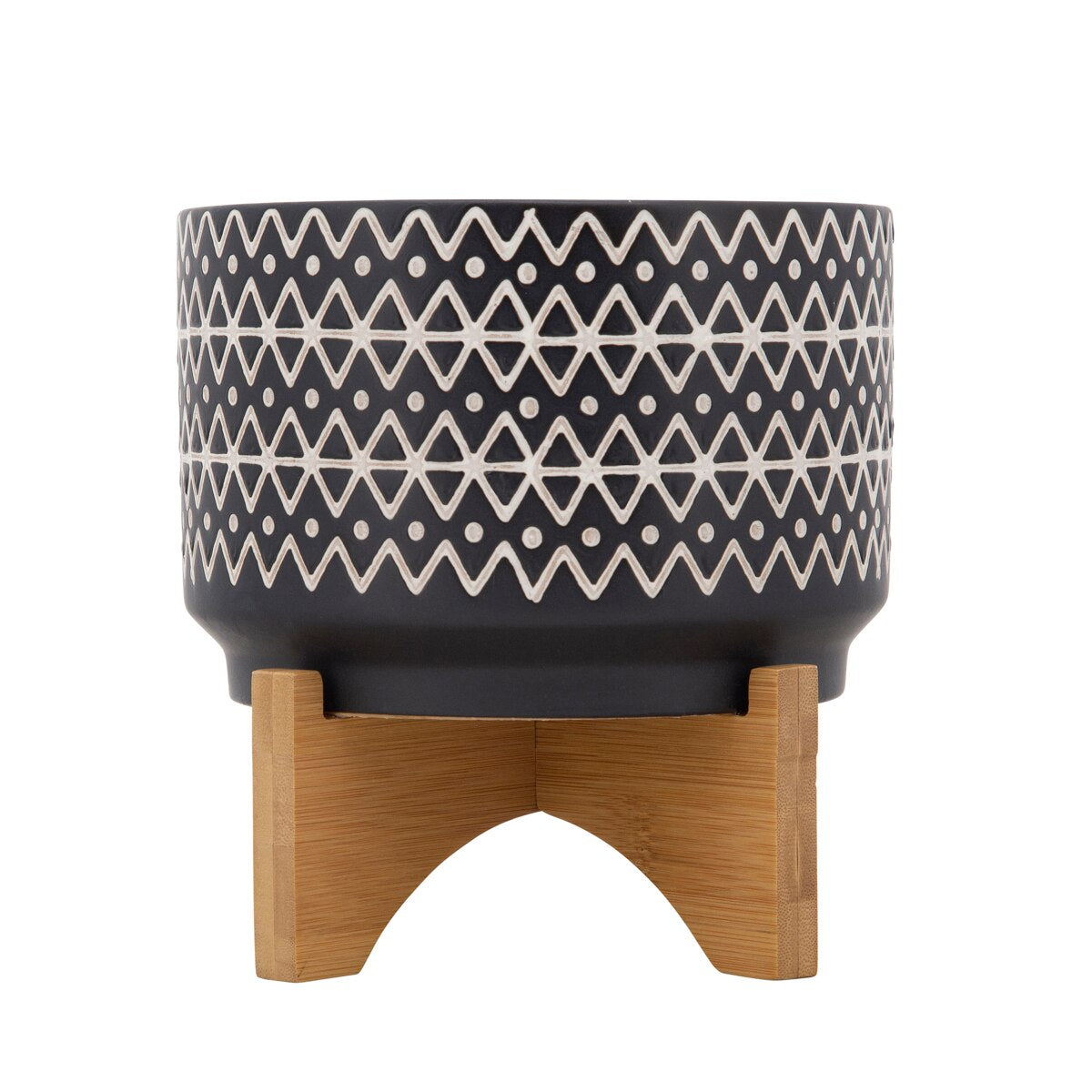 7" Abstract Planter On Stand, Black