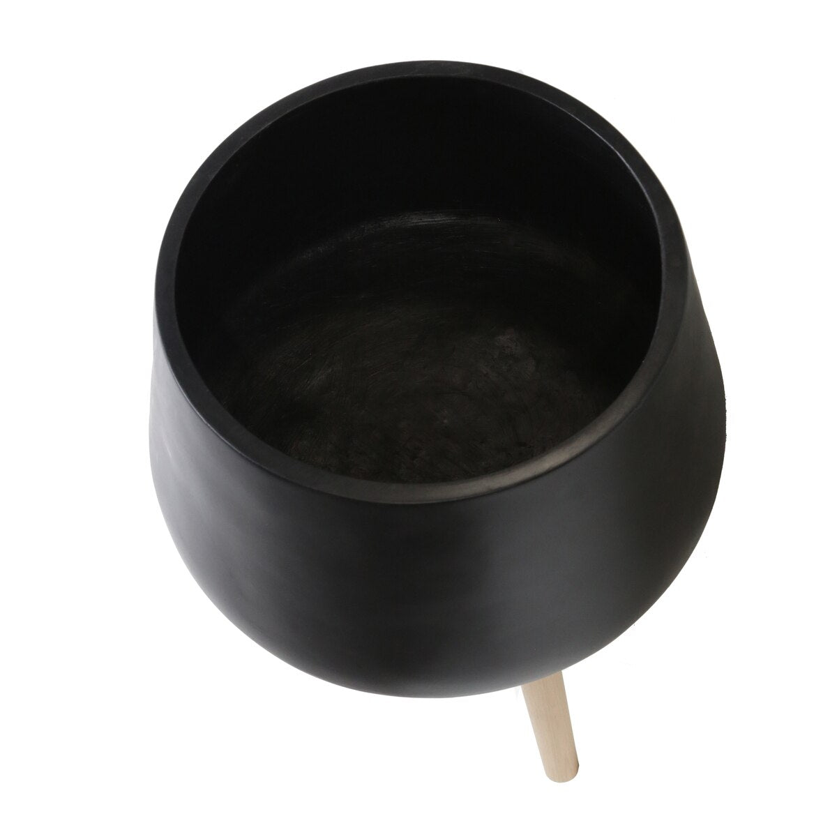 18" Planter W/ Wood Legs, Matte Black