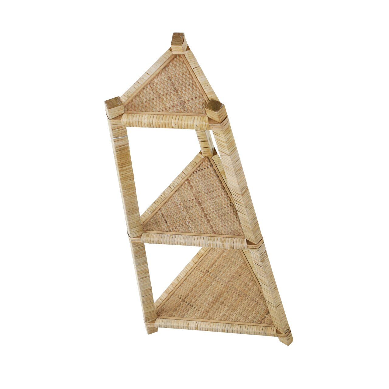 Wood/rattan 37" Corner Triangle Shelf, Brown