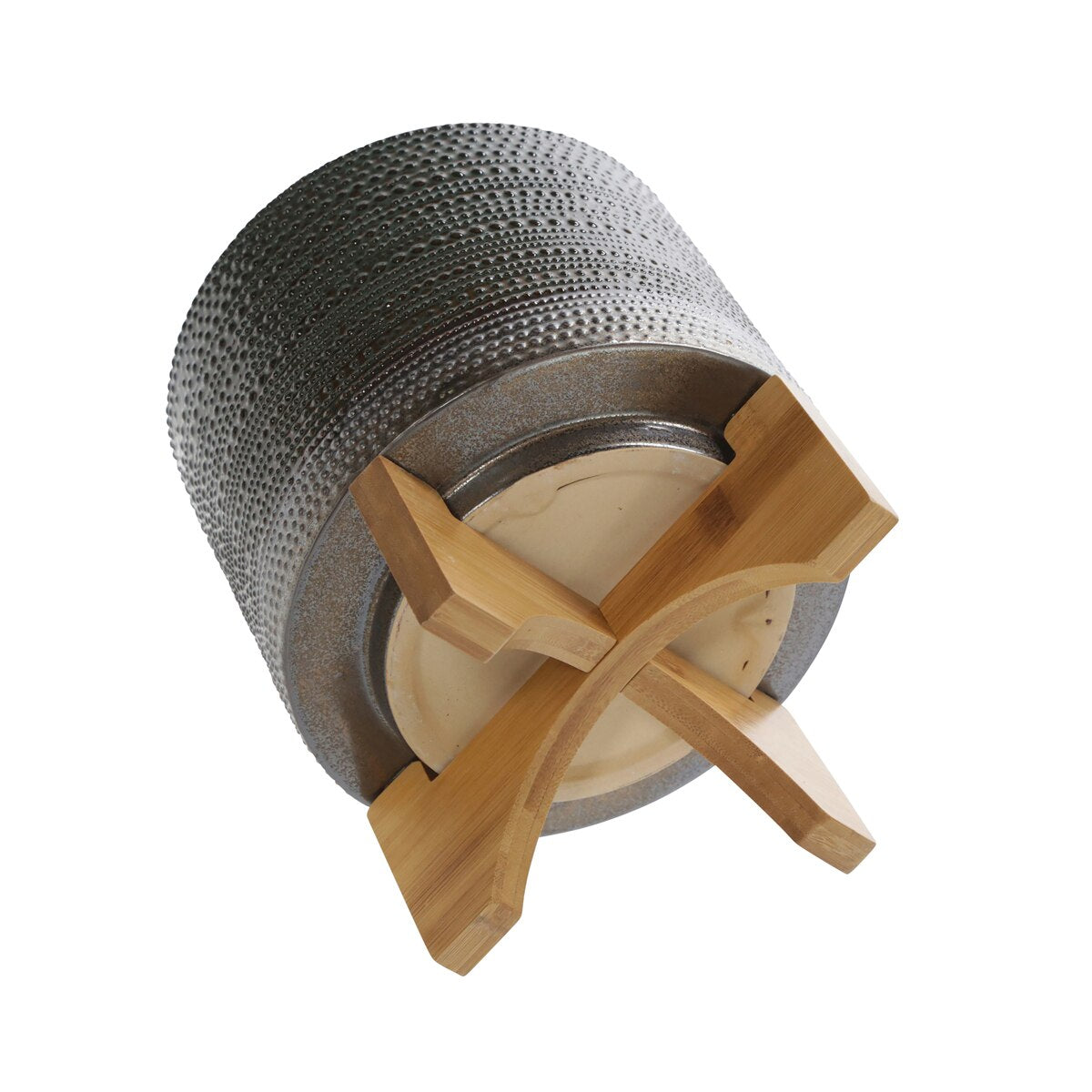 8" Dotted Planter W/ Wood Stand, Green