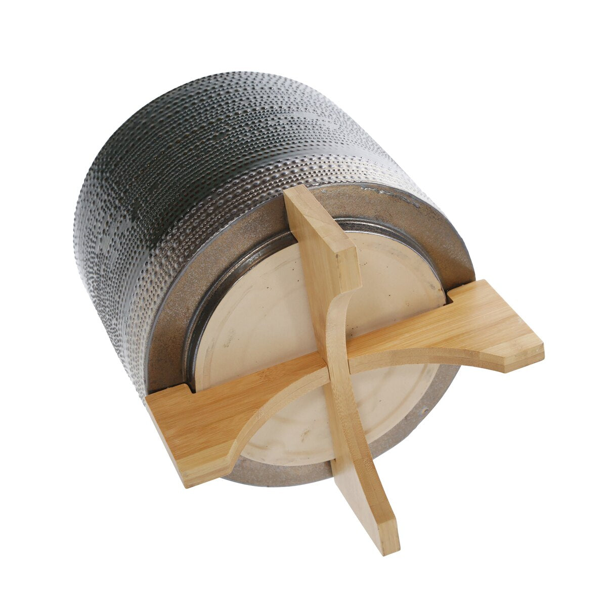 10" Dotted Planter W/ Wood Stand, Green