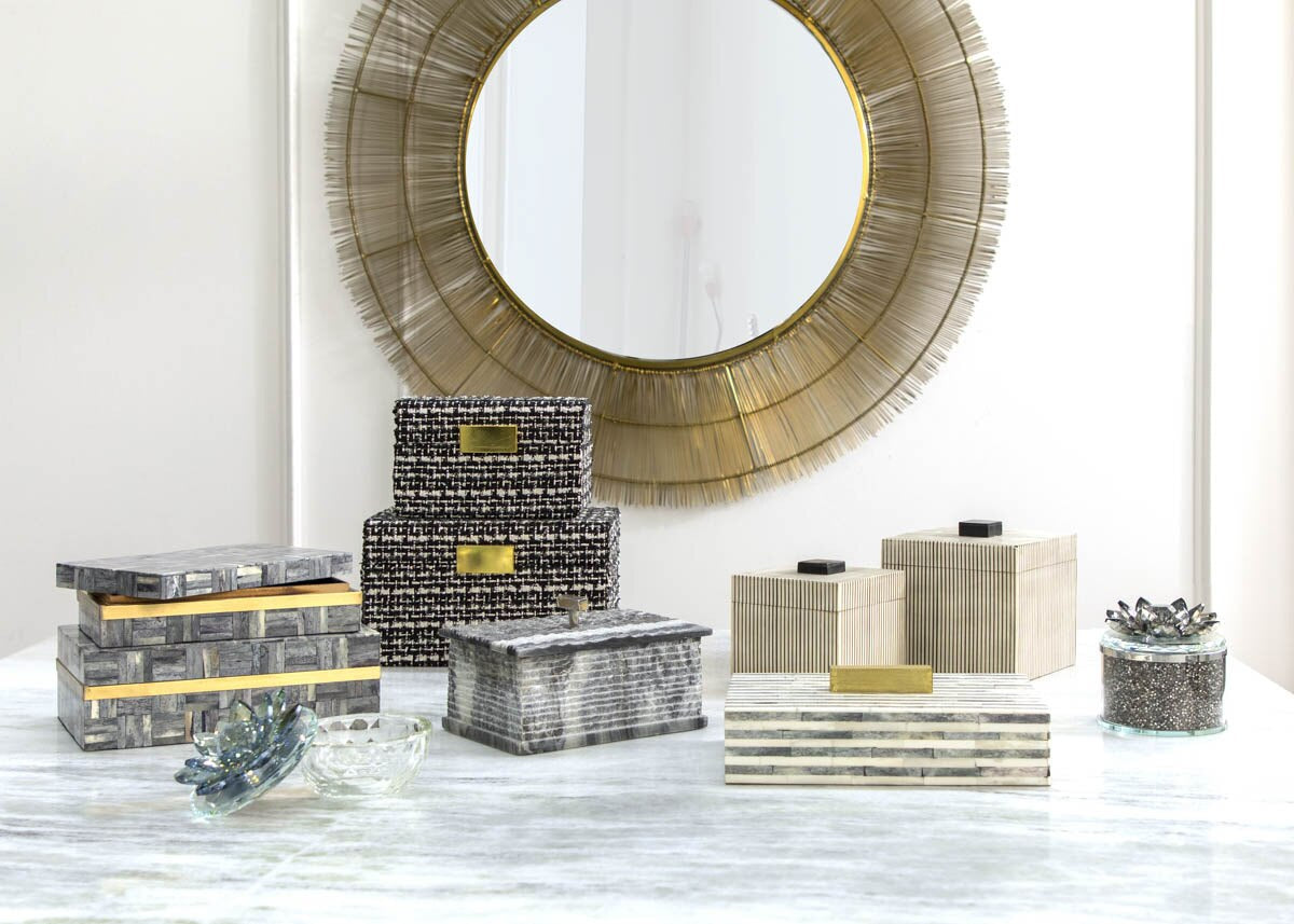 Marble 7x3 Box W/ Silver Knob, Gray