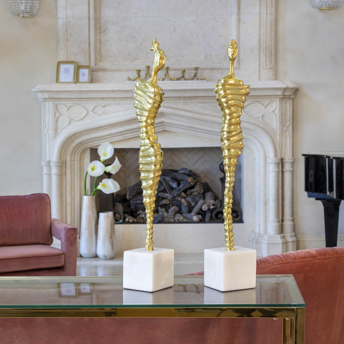 27" Metal Modern Female Mummy Deco, Gold