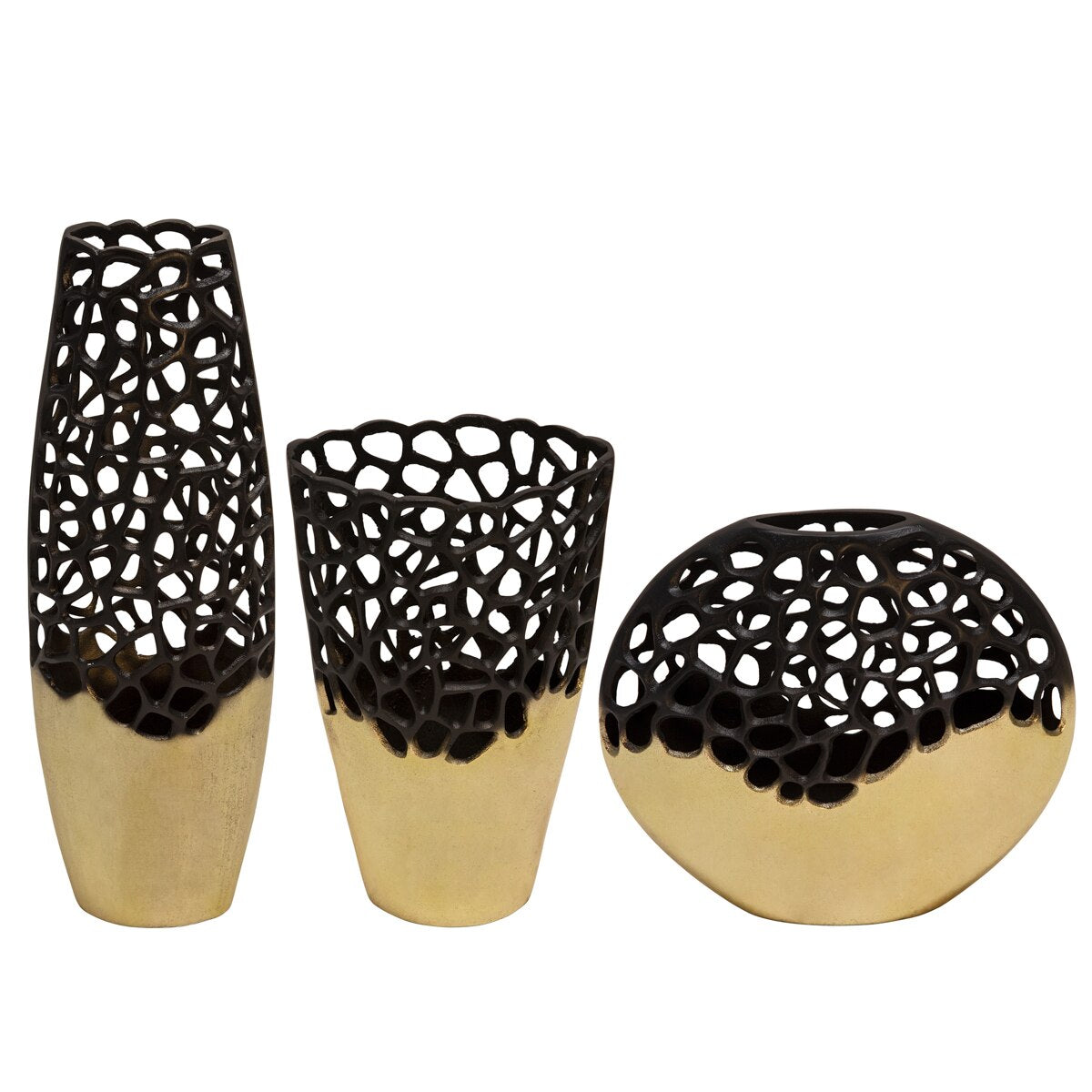 23"h Cut-out Vase, Black/gold