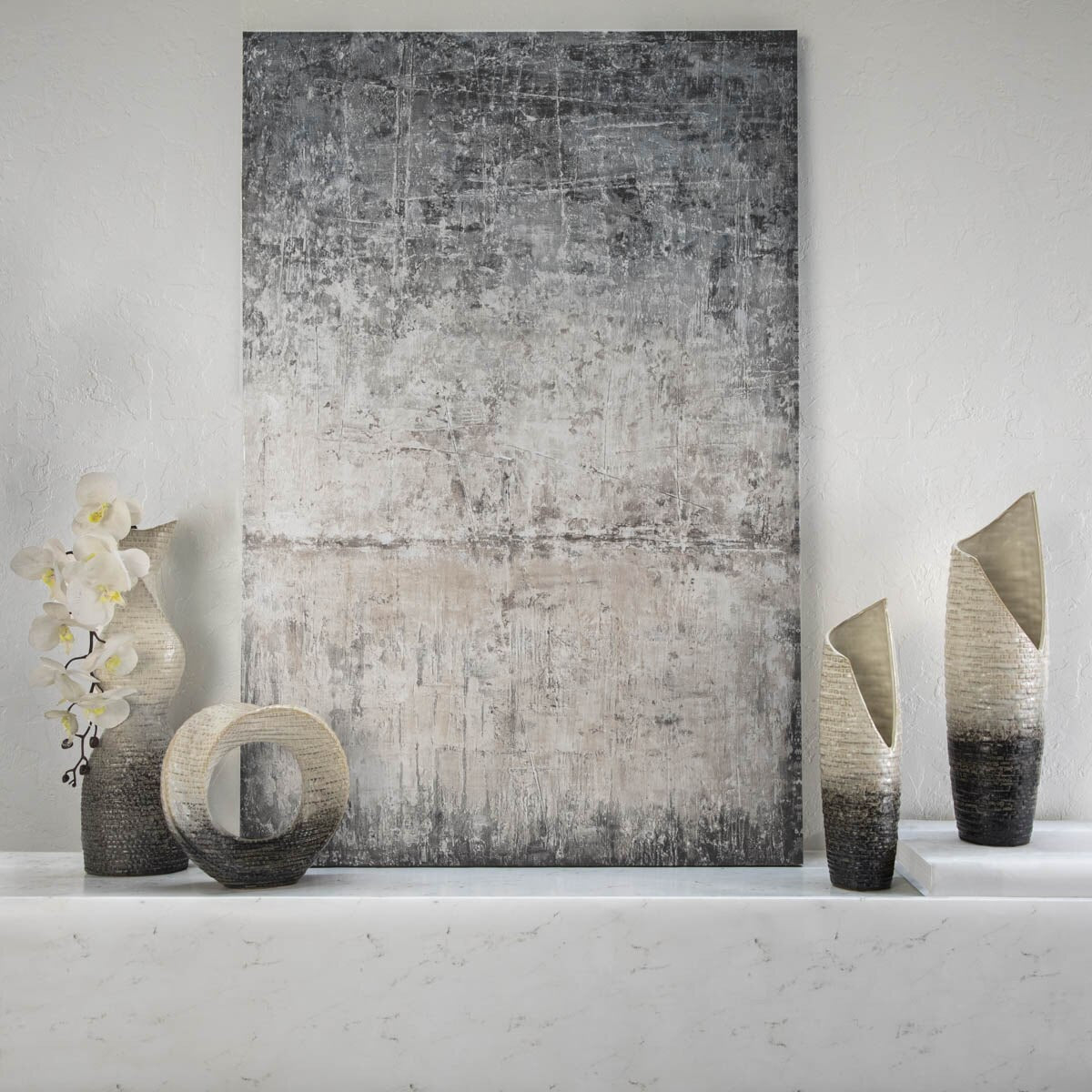 16" Textured Vase, Cream