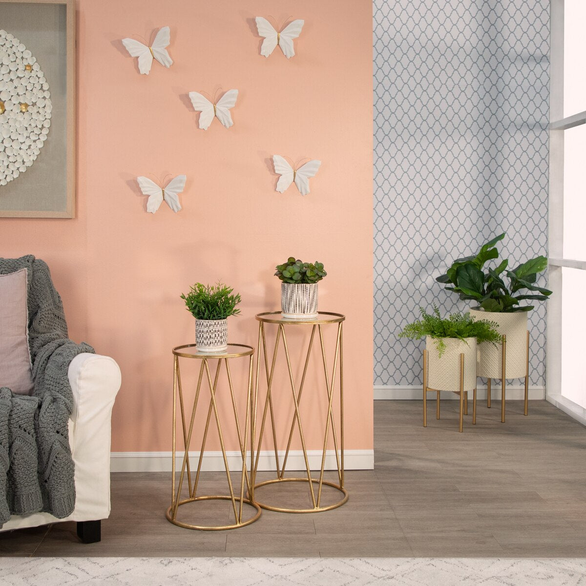 S/2 5/6" Dotted Planters W/ Saucer, Beige