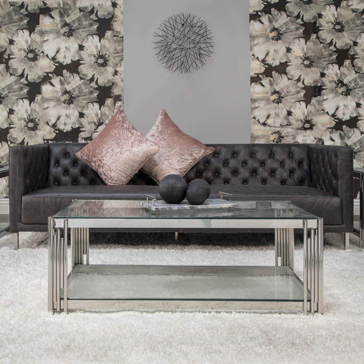 S/3 6/5/4" Beaded Orbs, Black