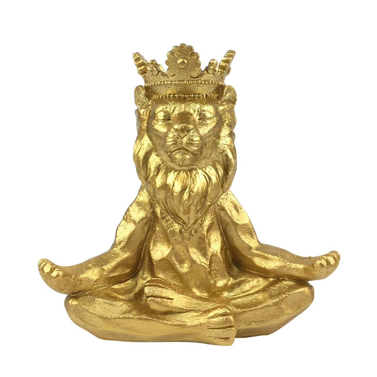 Resin 7" Yoga Lion W/crown, Gold
