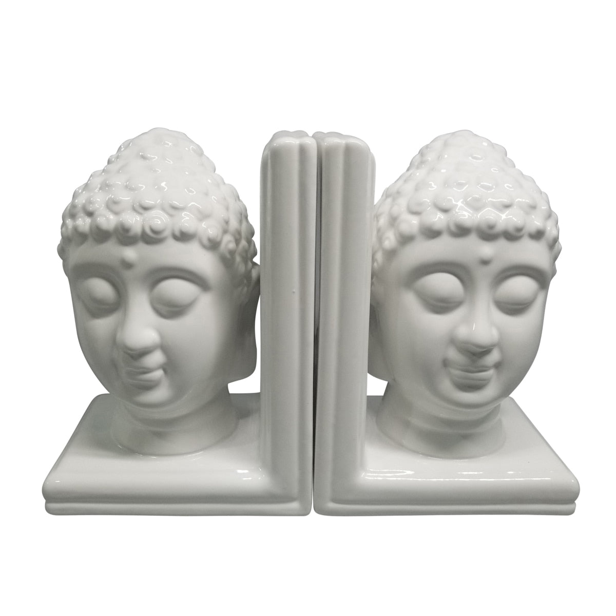 S/2 8" Buddha Heads Bookends, White