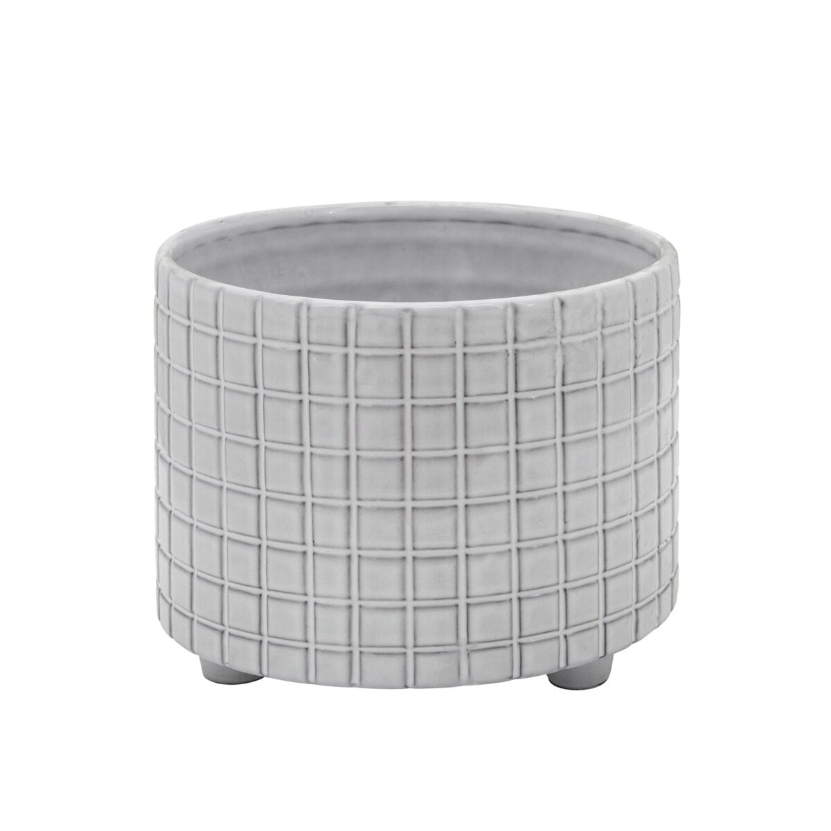 S/2 Checkered Footed Planters 10/12" White