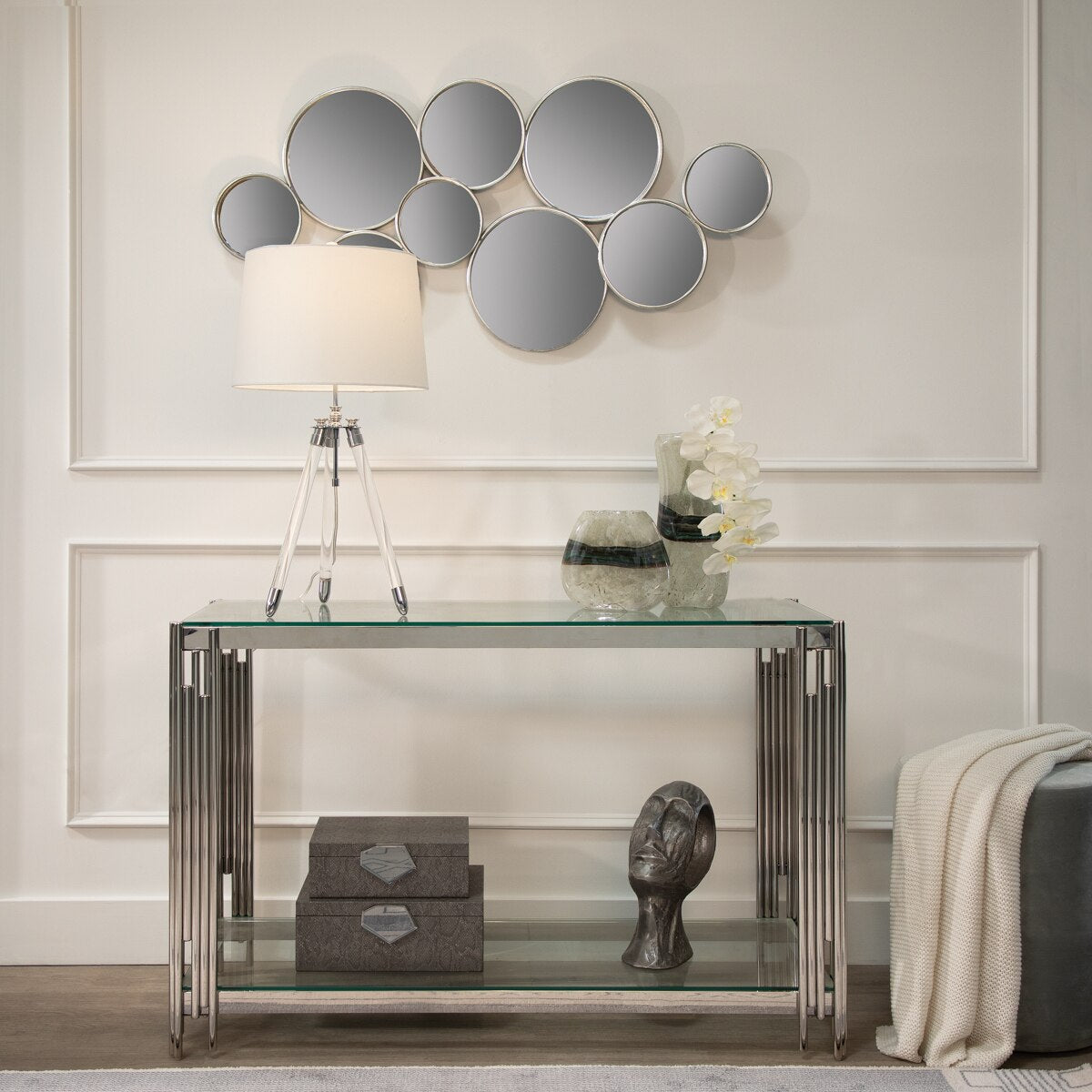 Glass, 14" Azurite Vase, Blue/gray