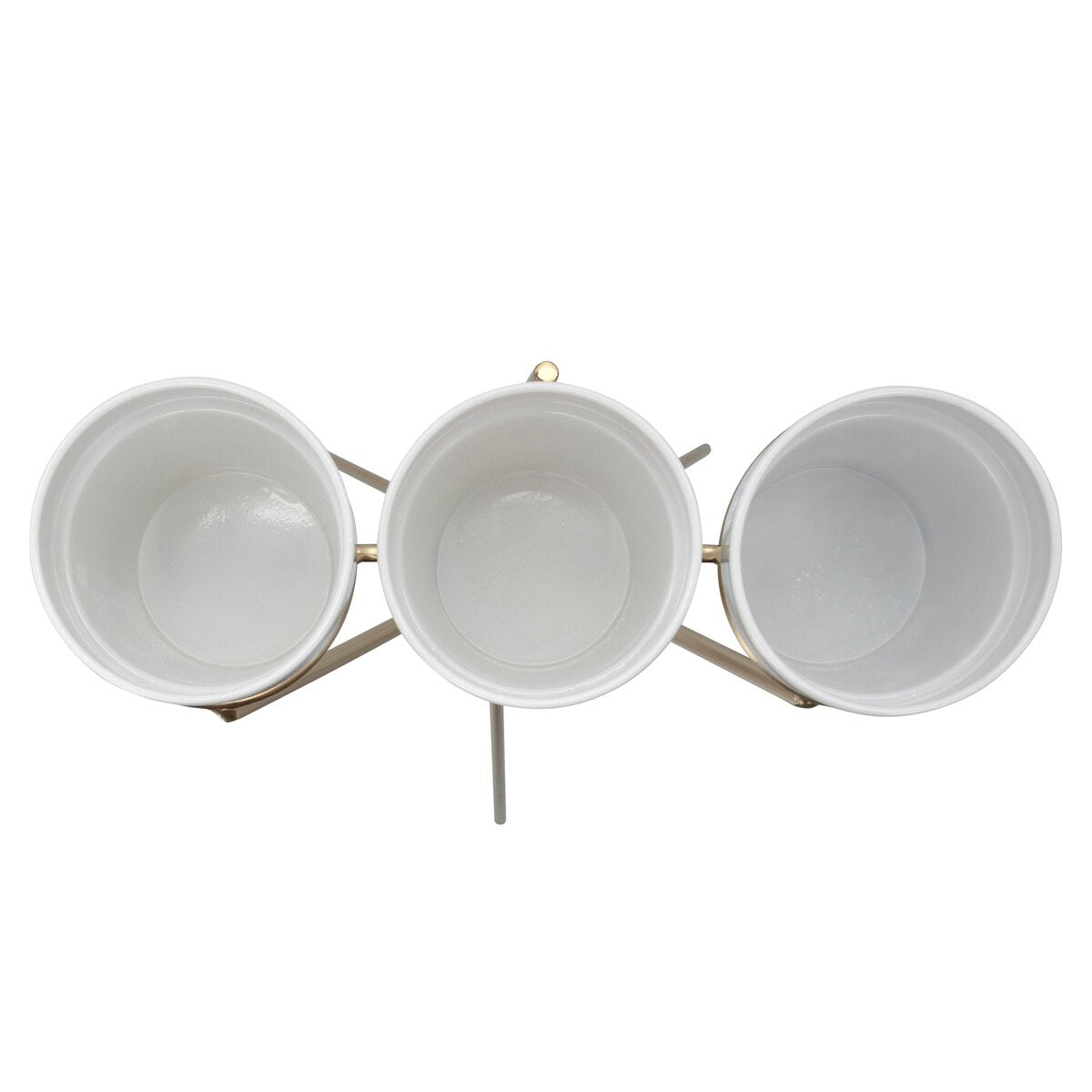 3-cup Metal Planter On Gold Stand, White