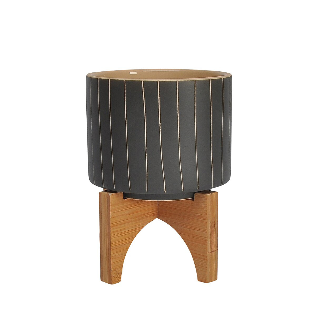 5" Stripes Planter W/ Stand, Gray