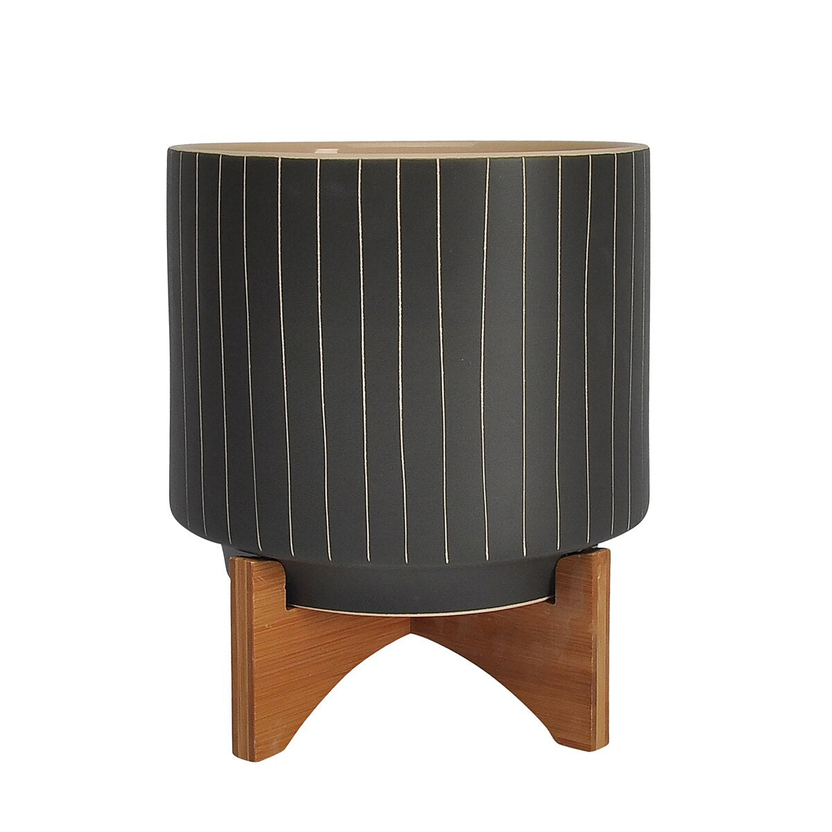 10" Stripes Planter W/ Stand, Gray