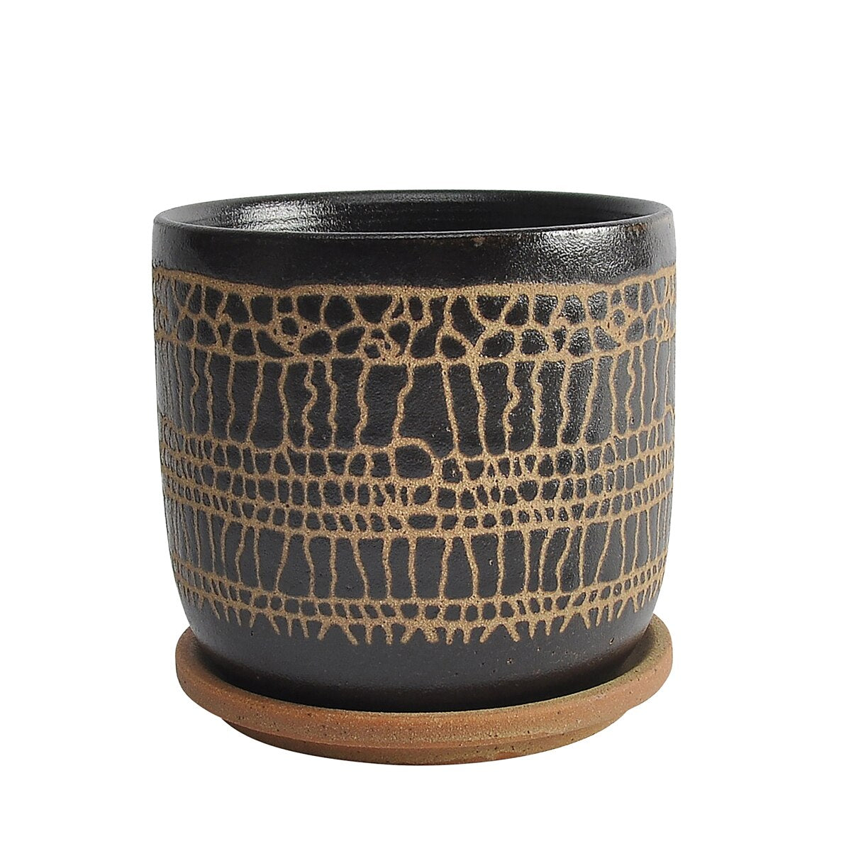 6 planter with saucer Sagebrook Home 16106-02 6" Glazed Planter with Saucer, Black
