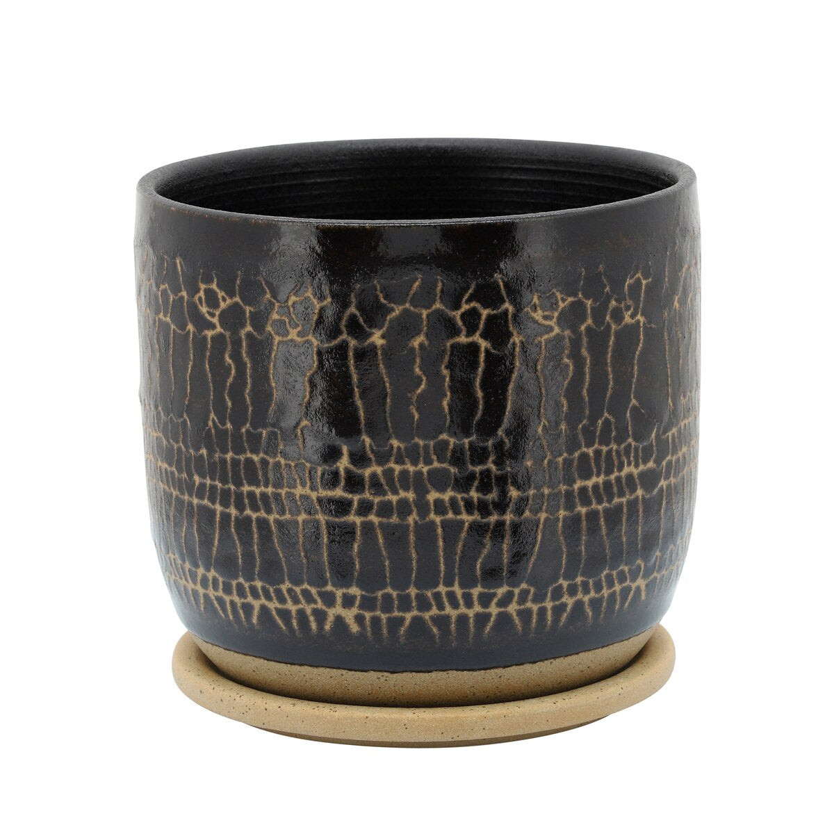 8" Glazed Planter W/ Saucer, Black