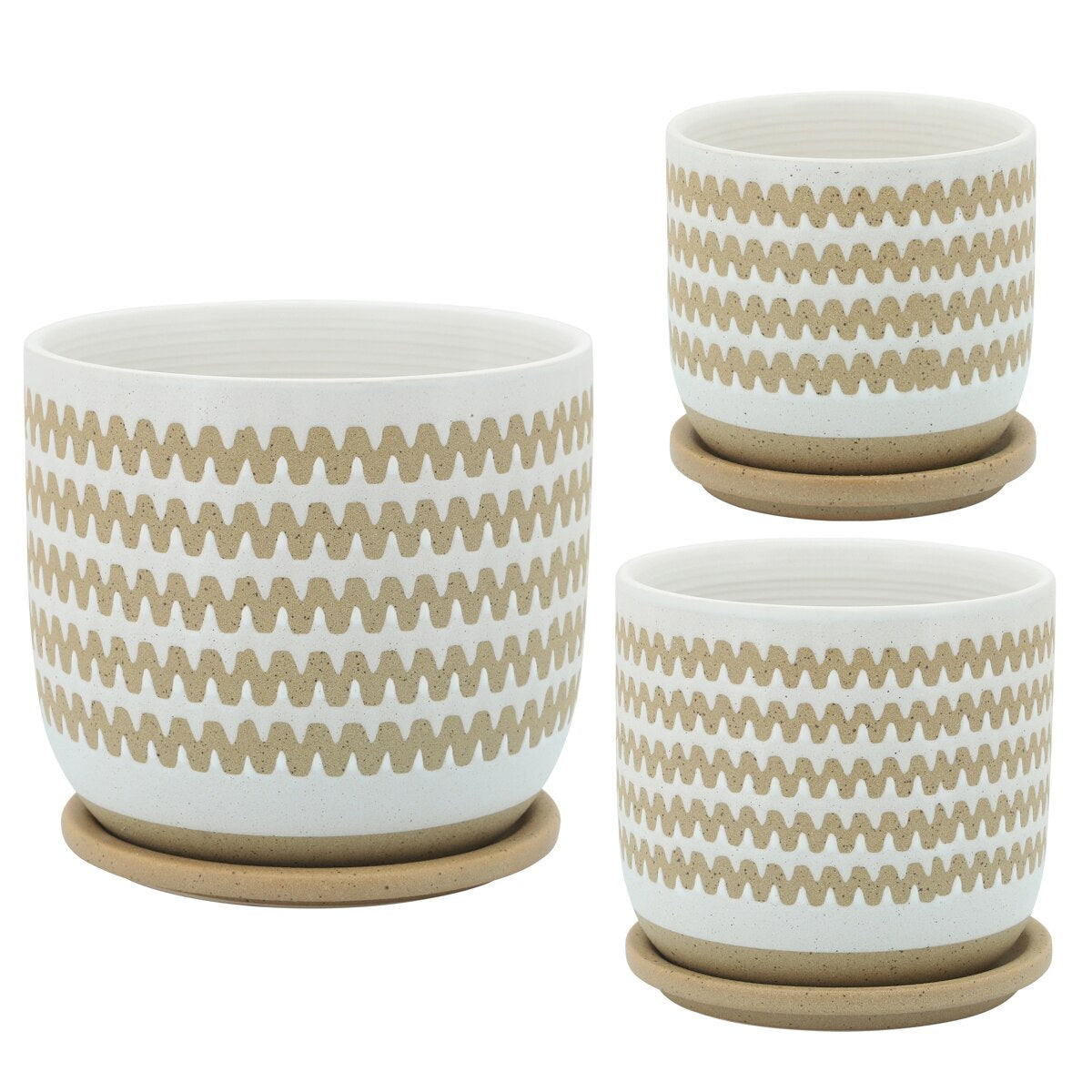 8" Zig-zag Planter W/ Saucer, White