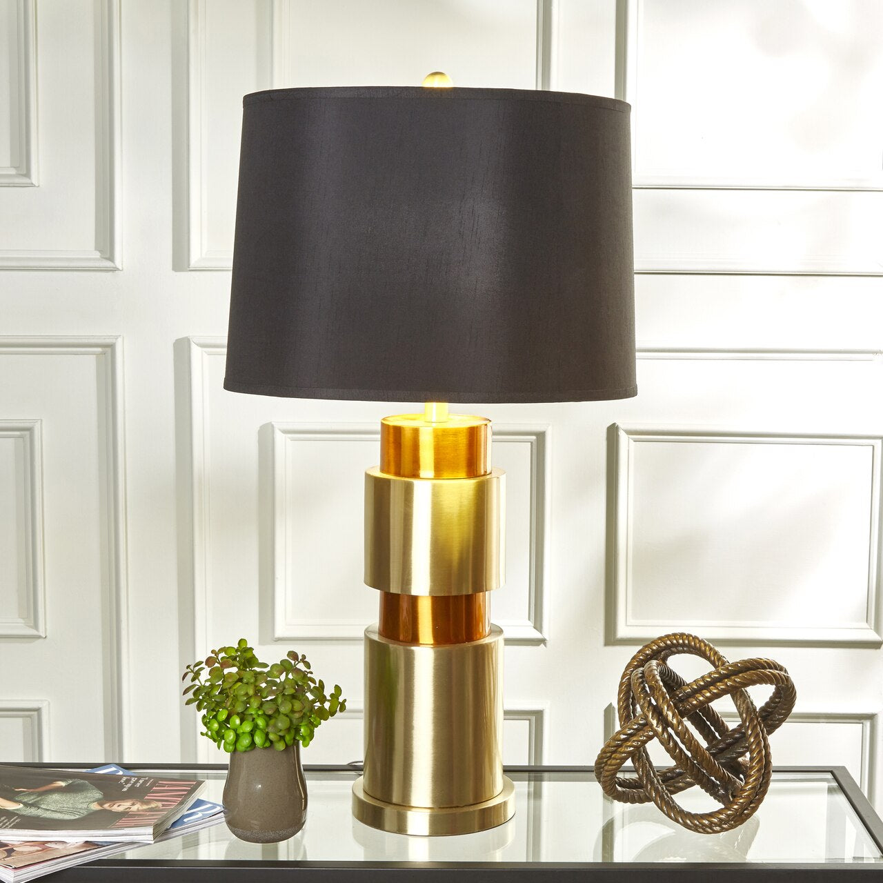 Metal 32" Double Cylinder Tablelamp, Gold