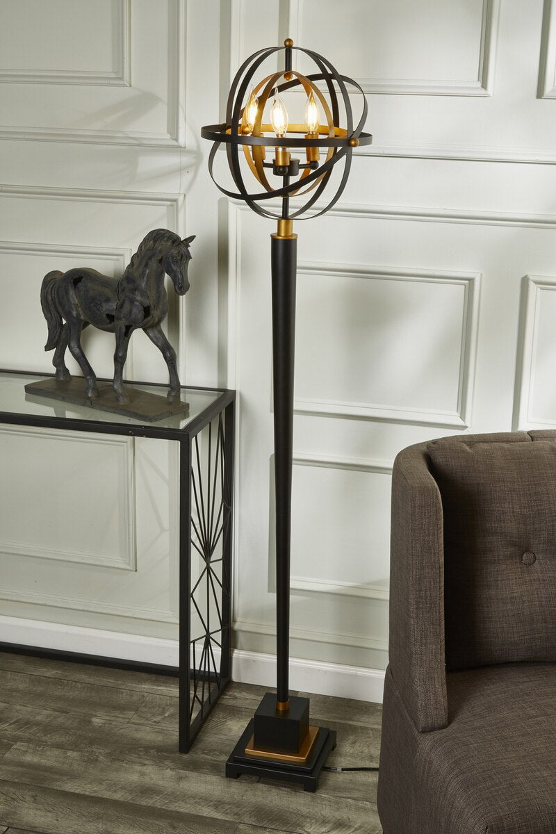 Metal 60" Armillary Floor Lamp,black/bronze