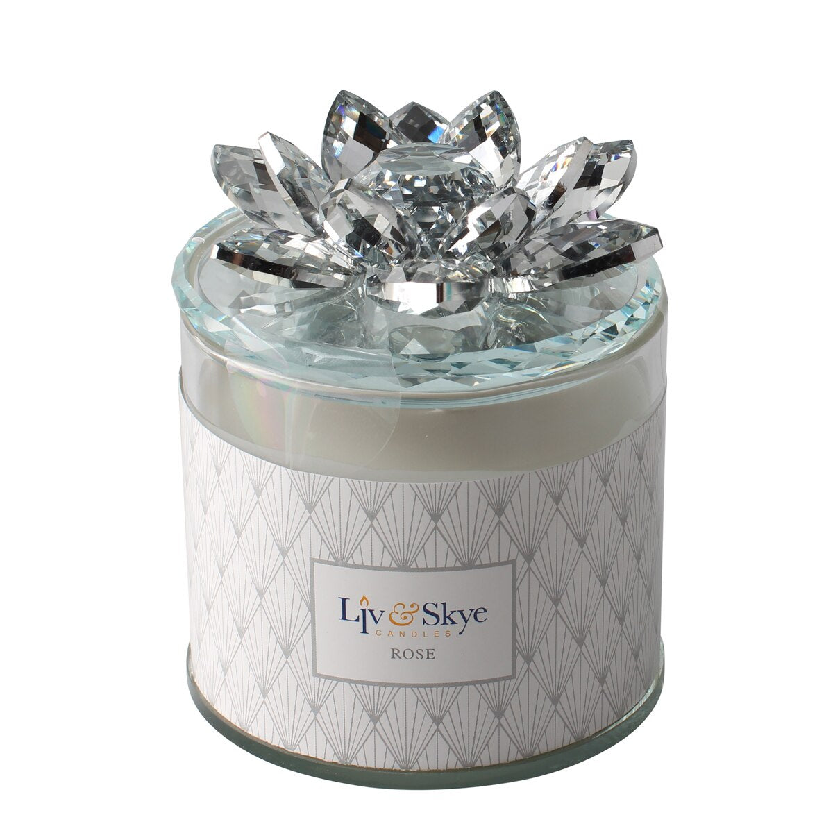 Crystal 5" Soy Candle Lotus Box, Silver 13oz