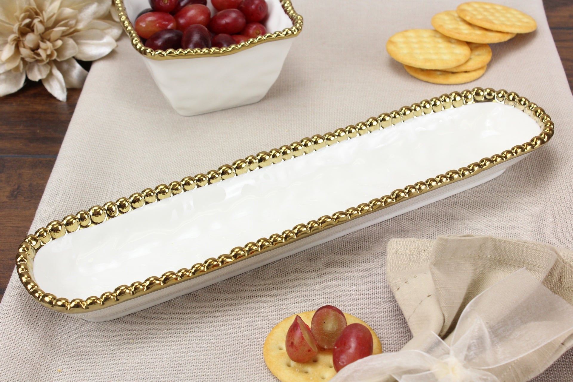 Pampa Bay Golden Salerno Ciotola Con Piedi In Porcellana – A Forma Di Fiore, 20,3x11,4 Cm, Lavabile In Lavastoviglie, Per Frutta, Snack O Centrotavola