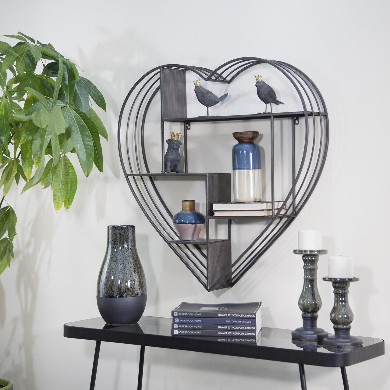 Metal 31.5" Heart Wall Shelf, Gunmetal