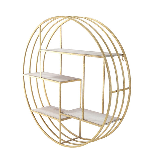 Round 31.5" Wood/metal Wallshelf, Gold