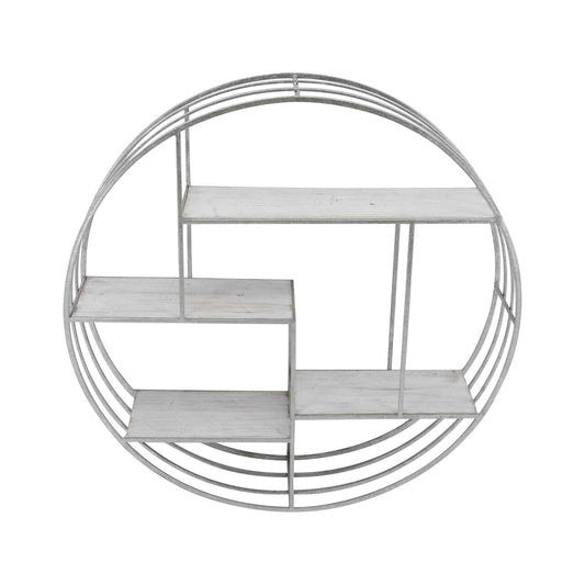 Round Wood/metal Wall Shelf White/silver