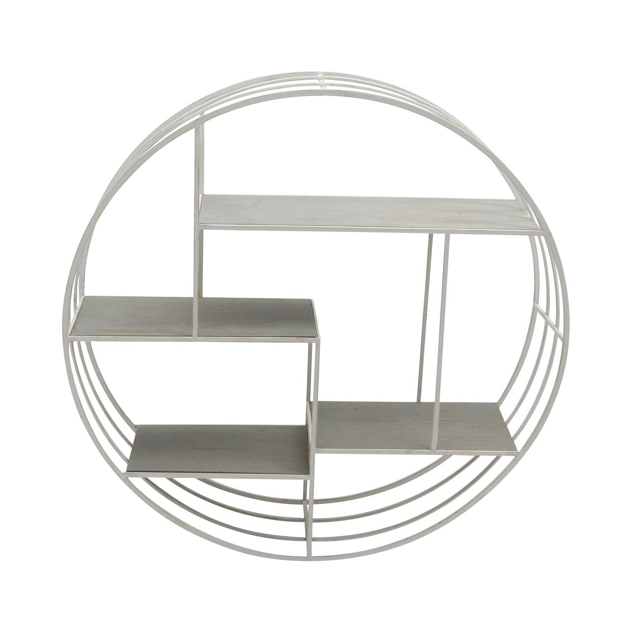 Round Wood/metal Wall Shelf Gray/white