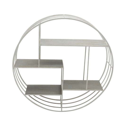 Round Wood/metal Wall Shelf Gray/white