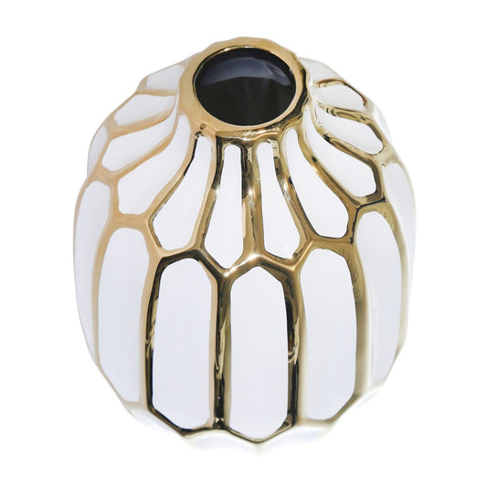 Ceramic Vase 8", White/gold