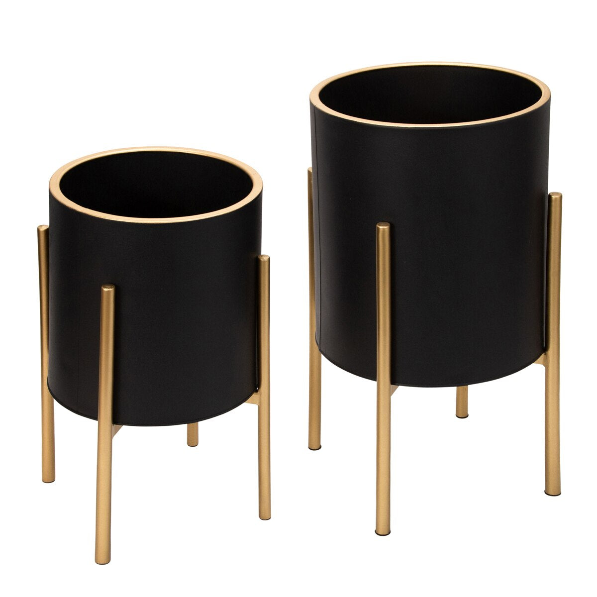 S/2 Planter On Metal Stand, Black/gld