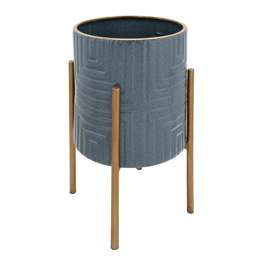 S/2 Planter On Metal Stand, Slate Blue/gold