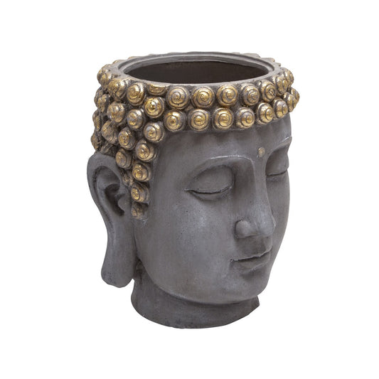 Resin Buddha Head Flower Pot, Gray/gold