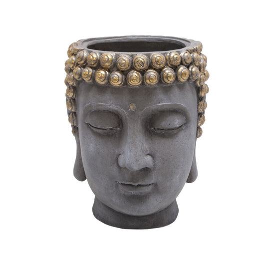 Resin Buddha Head Flower Pot, Gray/gold