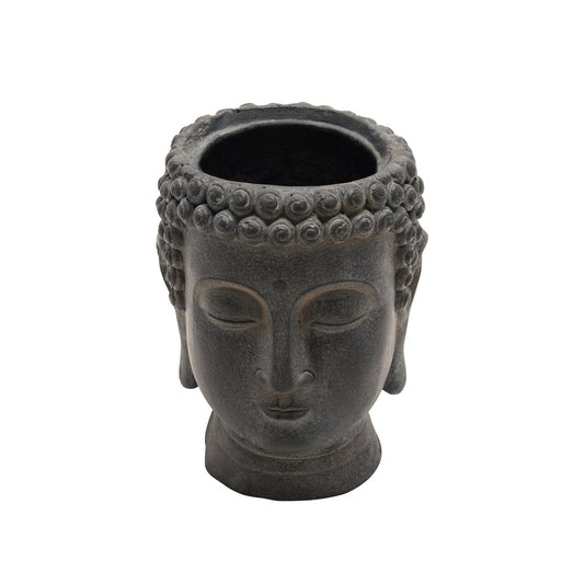 Resin 9" Buddha Flower Pot, Black