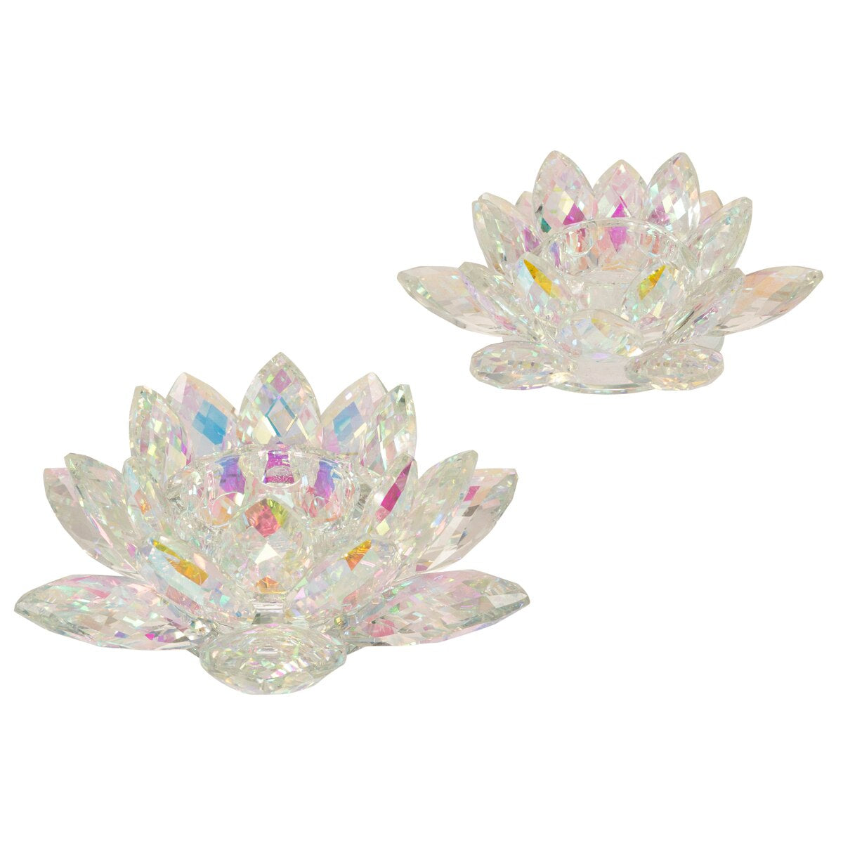 Rainbow Crystal Lotus Votive Holder 8.25"